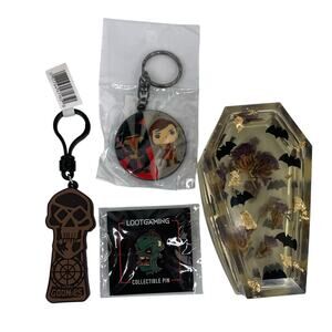 The Goonies And Star Wars Keychain, Loot Crate Zombie Pin, Clear Goth Coffin